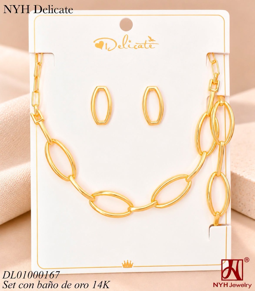 SET BAÑO DE ORO 14K. OVALOS C/PULSERA MLJX67A MR (OC.)