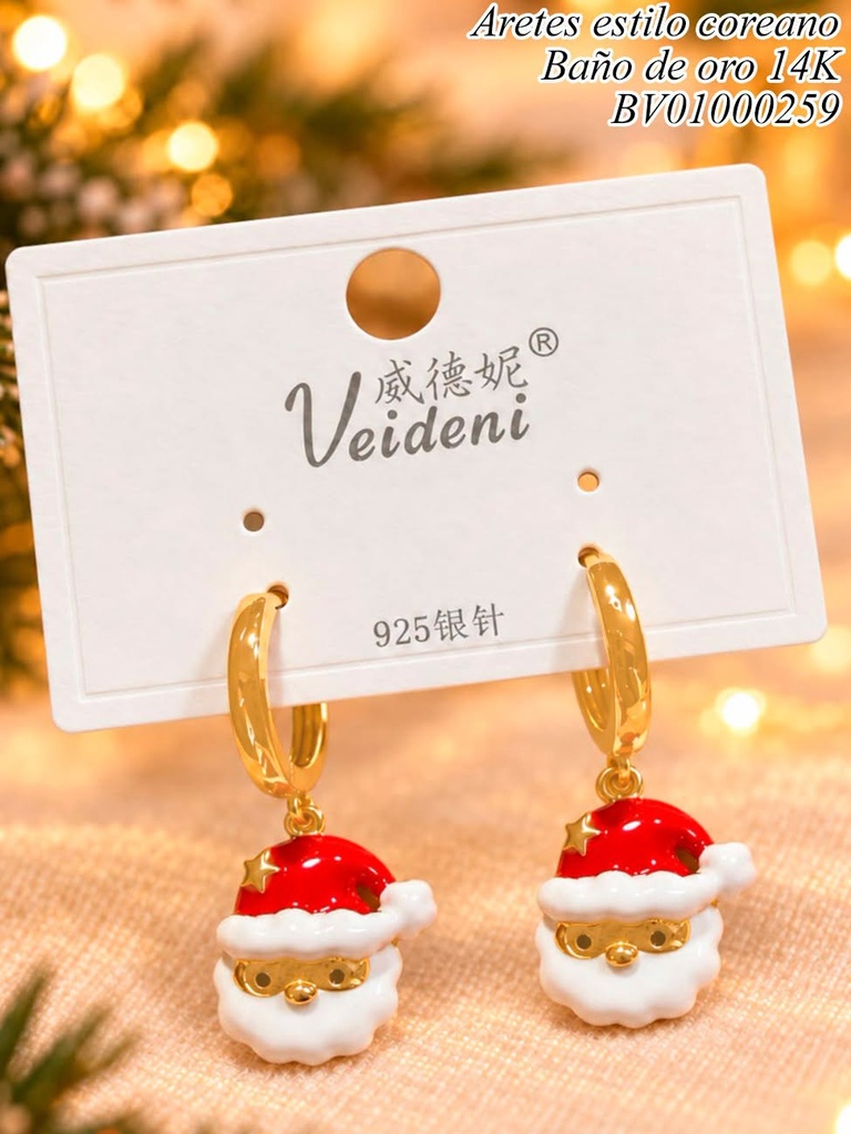 ARETES BAÑO DE ORO 14K. SANTA EH-3156 (2VEI211026)