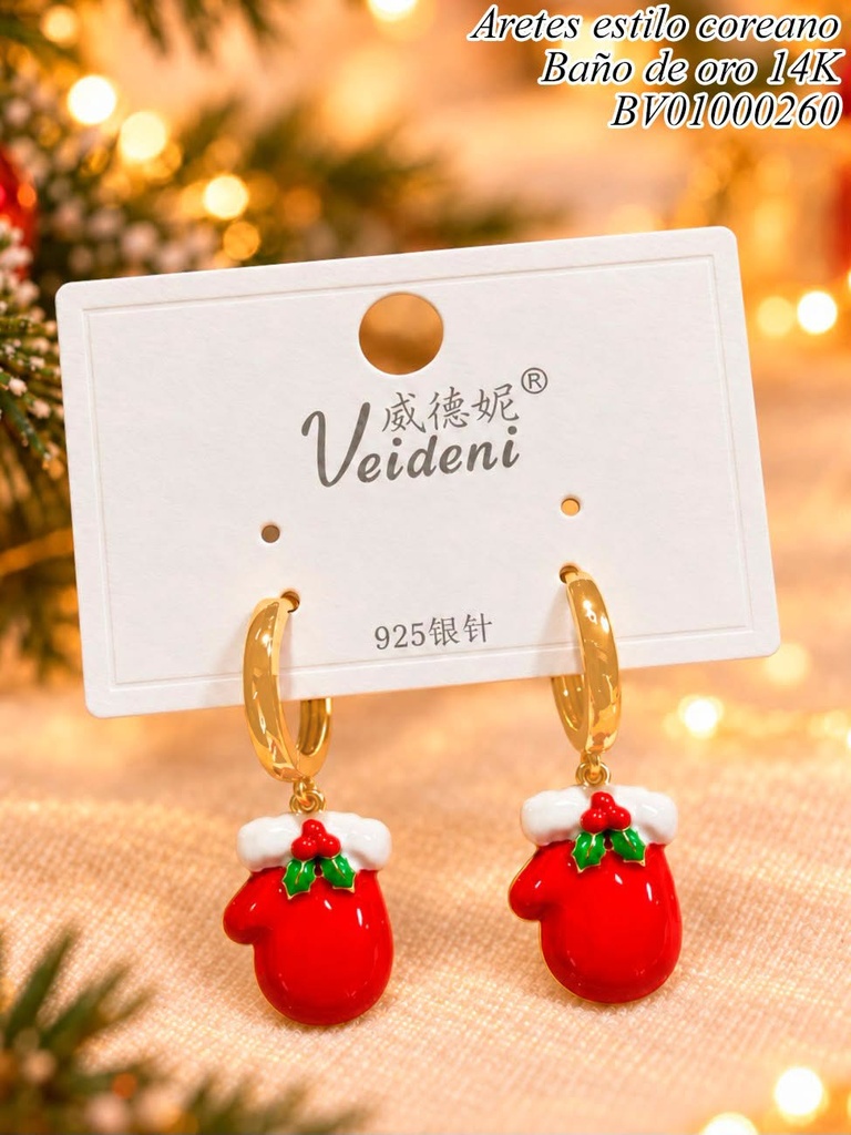 ARETES BAÑO DE ORO 14K. GUANTES ROJO EH-3156 (2VEI211026)