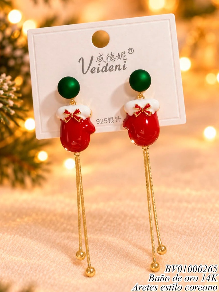 ARETES BAÑO DE ORO 14K. PELOTA VERDE/GUANTES EH-3236 (2VEI211026)