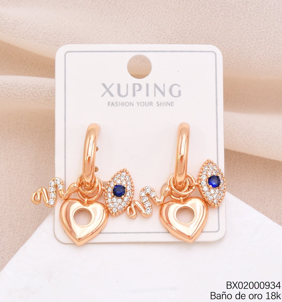 ARETES HUGGIES BAÑO DE ORO 18K.OJO/COR/SERPIENTE (XAG)