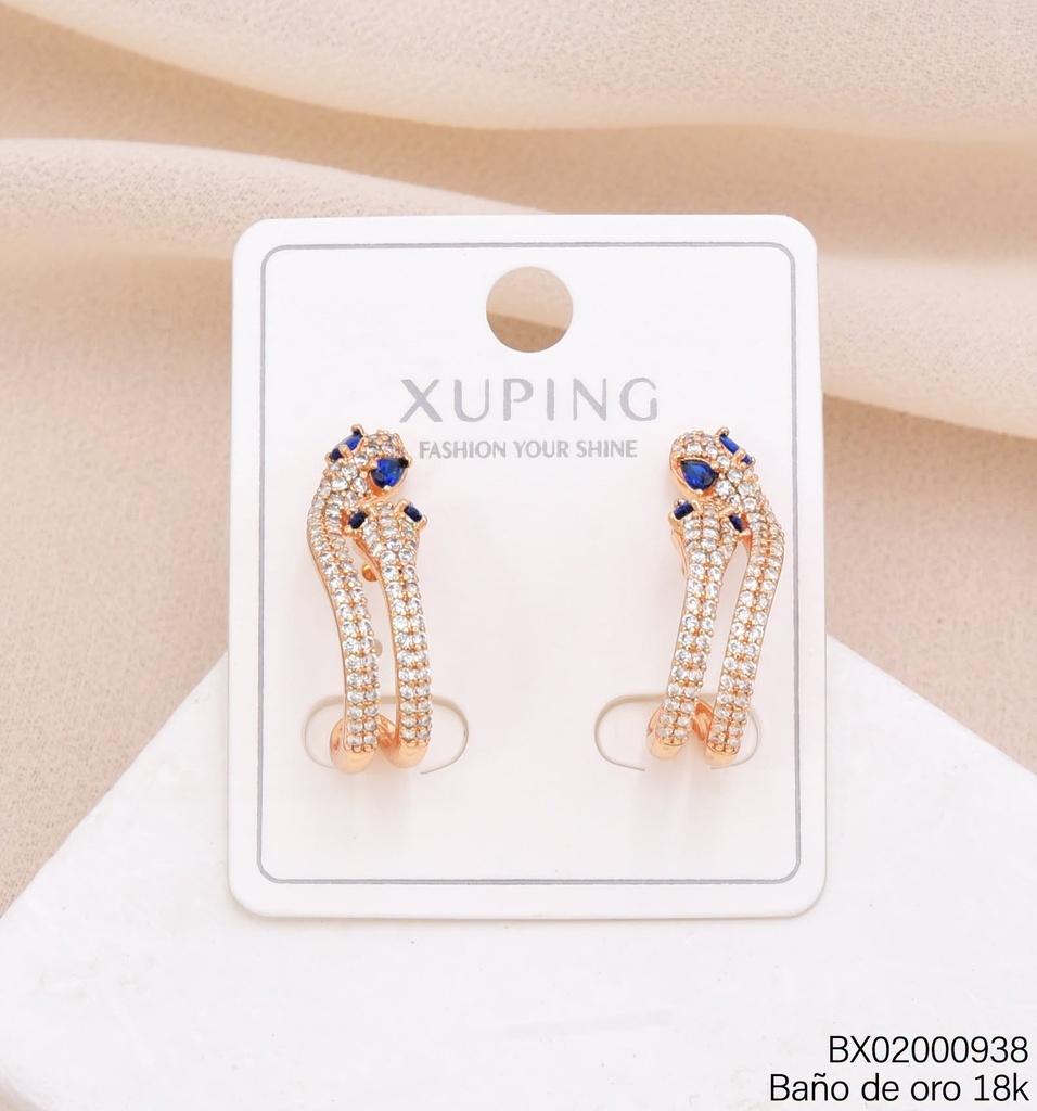 ARETES BAÑO DE ORO 18K.2 SERPIENTES ZIRCONIAS (XAG)