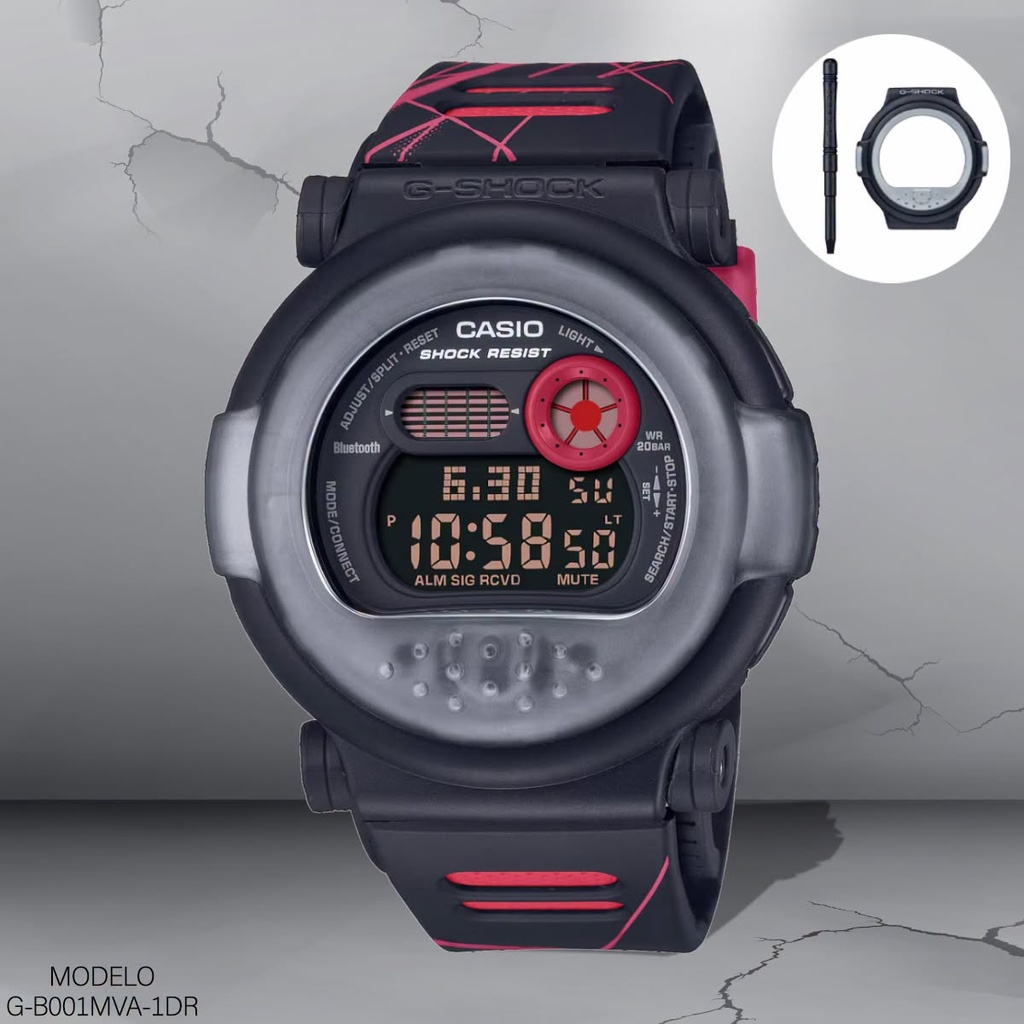 RELOJ CASIO G-SHOCK DIGITAL CAB. G-B001MVA-1DR (3519) RESINA NEGRA C/ROJO.