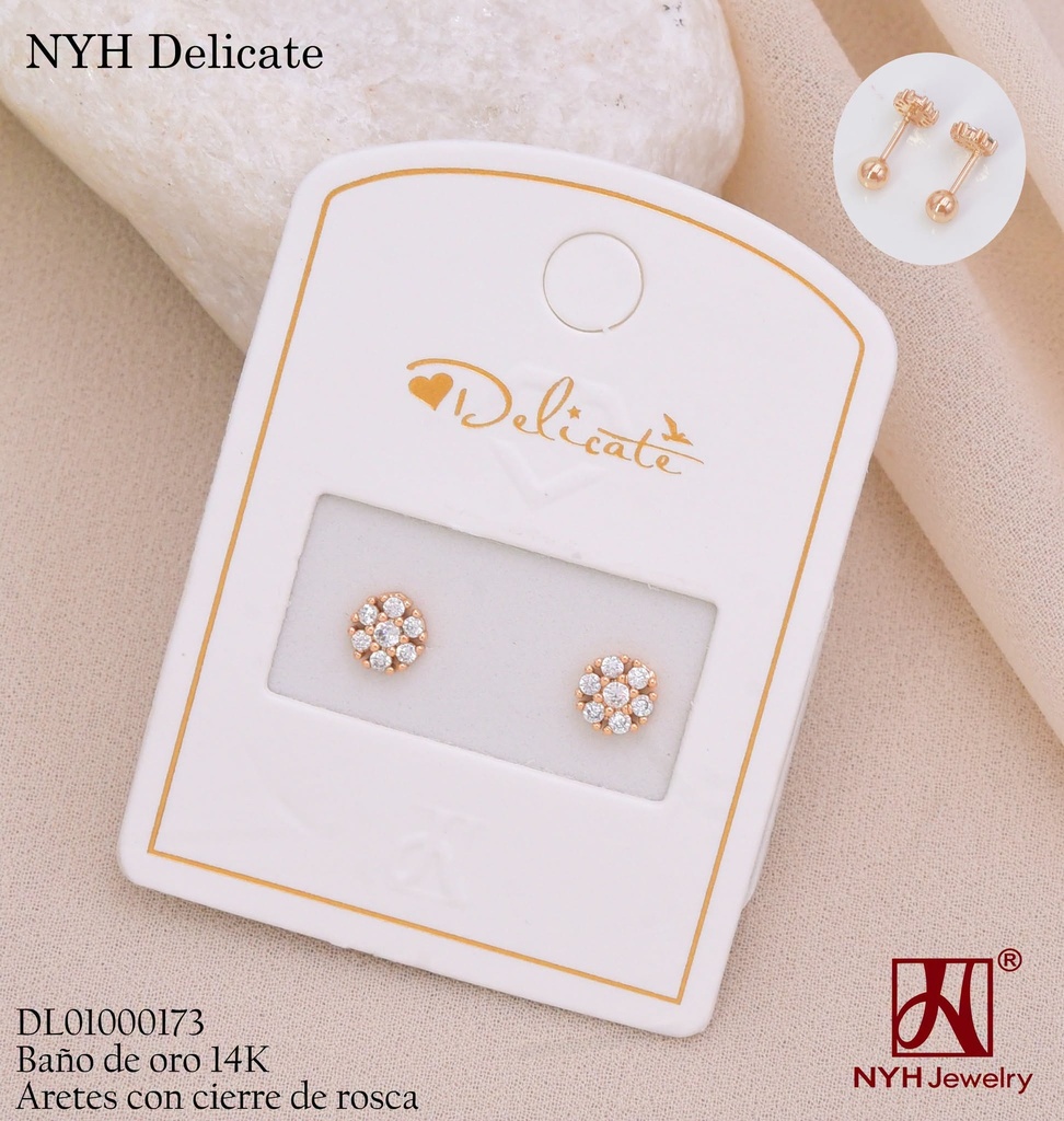 ARETES ROSCAS BAÑO DE ORO 14K.FLOR RD.ZIRC. WD3705B (DEL211026)