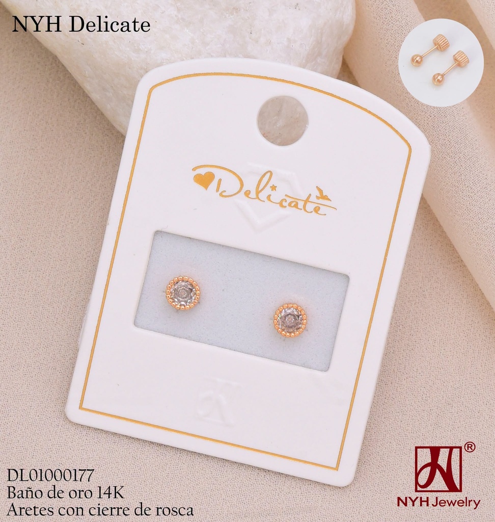 ARETES ROSCAS BAÑO DE ORO 14K.ZIRC.RD WD3694B (DEL211026)
