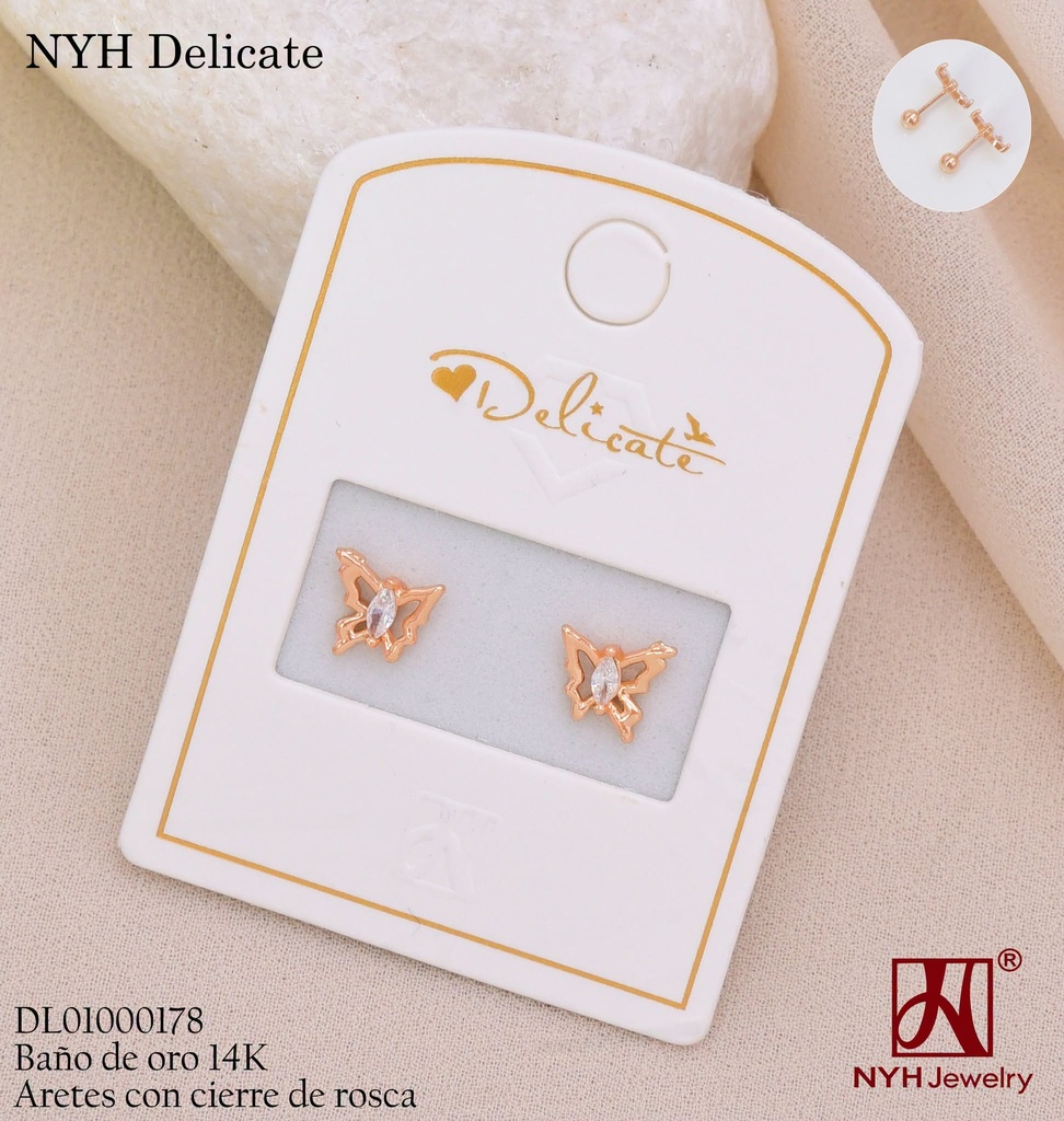 ARETES ROSCAS BAÑO DE ORO 14K.CROQUI MARIPOSA GSH1263A (DEL211026)