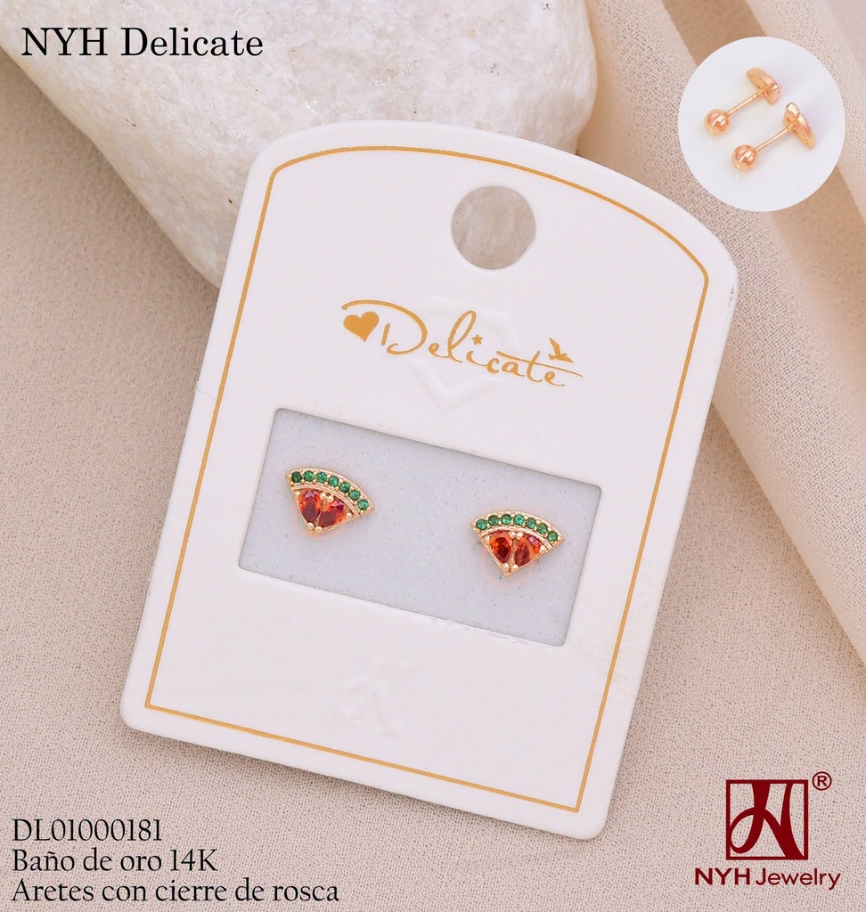 ARETES ROSCAS BAÑO DE ORO 14K.SANDIA ZIRC. WD4431A (DEL211026)