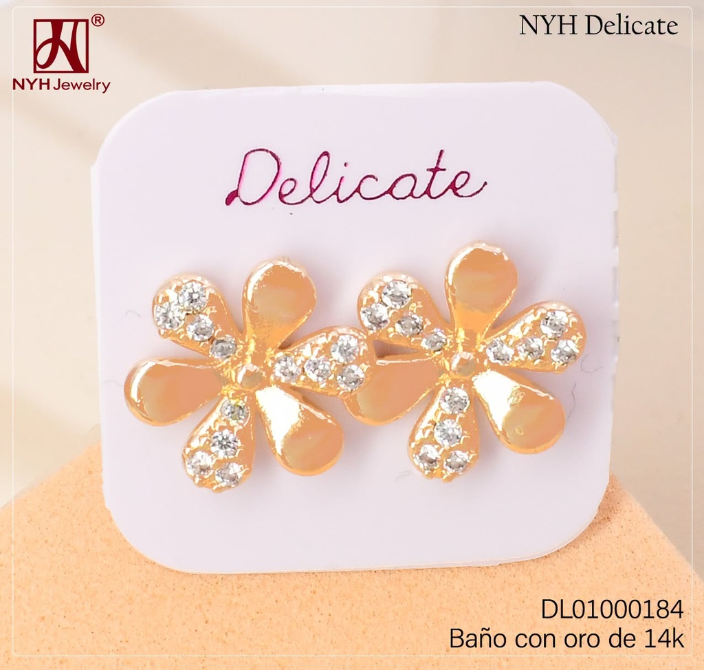 ARETES BAÑO DE ORO 14K.FLOR ZIRC. GSH1349A1 (DEL211026)