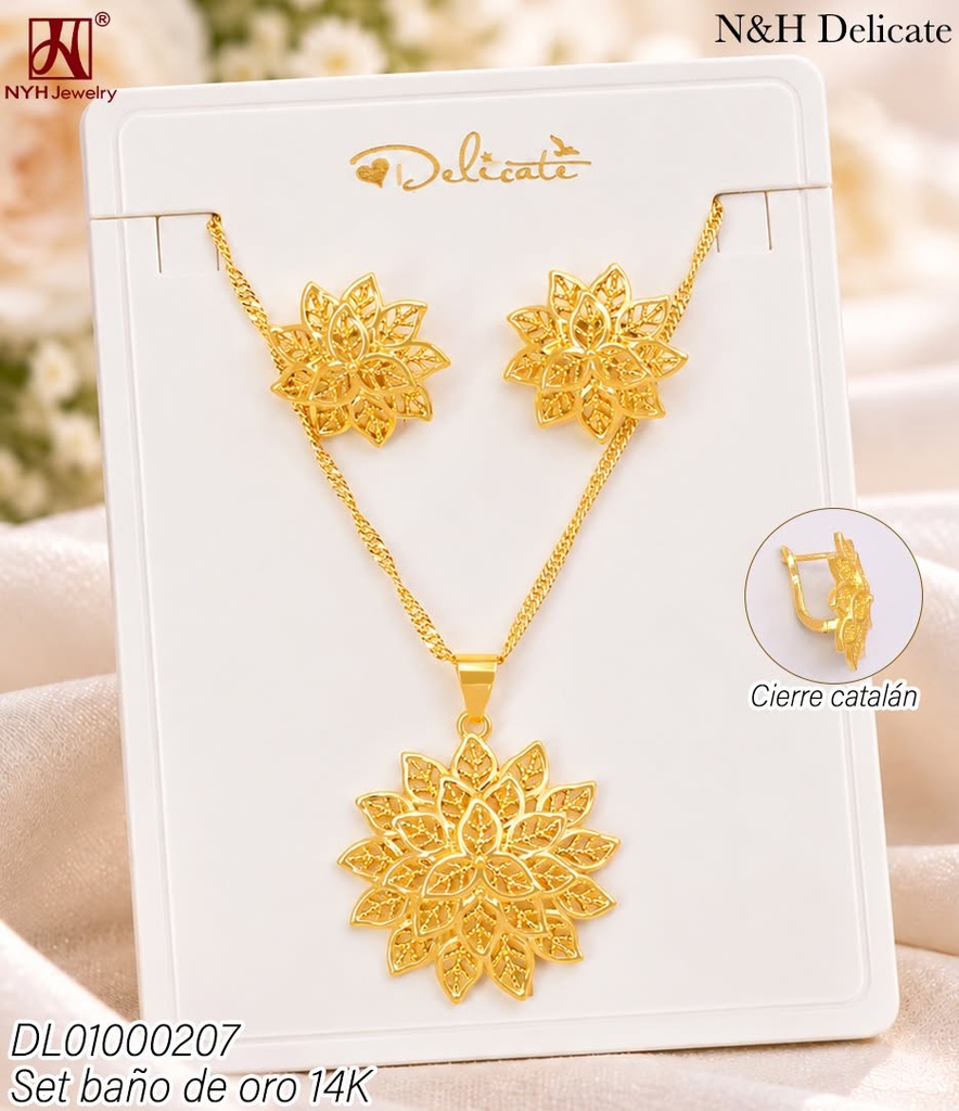 SET BAÑO DE ORO 14K. FLOR CALADA LH937A (DEL211026)