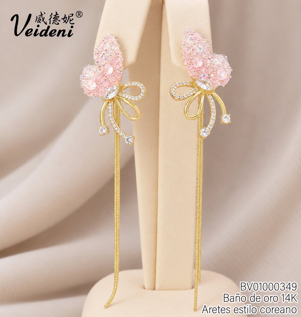 ARETES BAÑO DE ORO 14K.MARIPOSA CRISTAL-CALADA EH-4595 (2VEI211026)