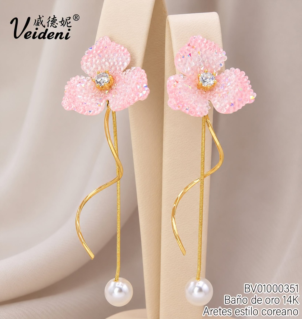 ARETES BAÑO DE ORO 14K.FLOR 3 PET.CRISTALES EH-4702 (2VEI211026)