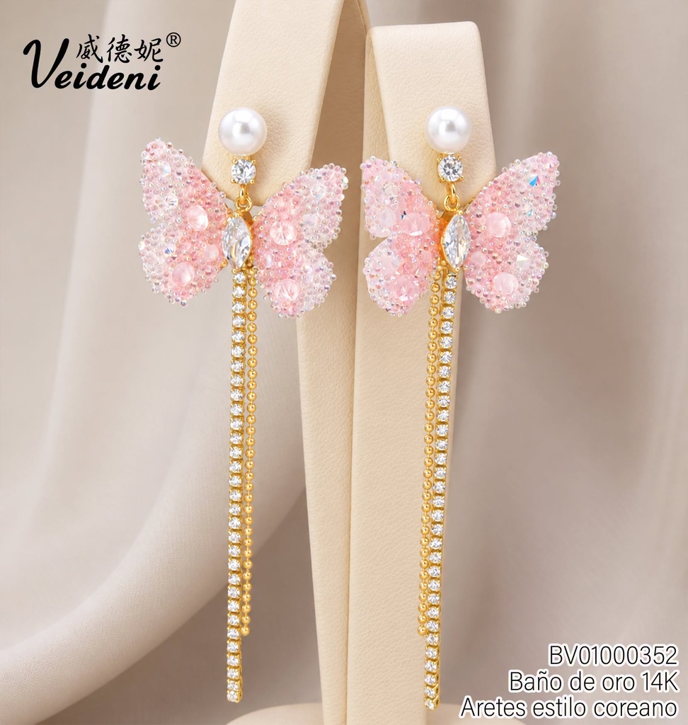 ARETES BAÑO DE ORO 14K.PERLA/MARIPOSA/COLGANTES EH-4647 (2VEI211026)