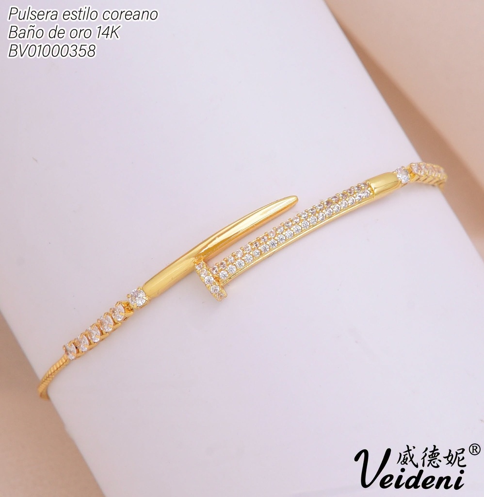 PULSERA AJUSTABLE BAÑO 14K. CLAVO ZIRCONIAS SL-0574 (2VEI211026)