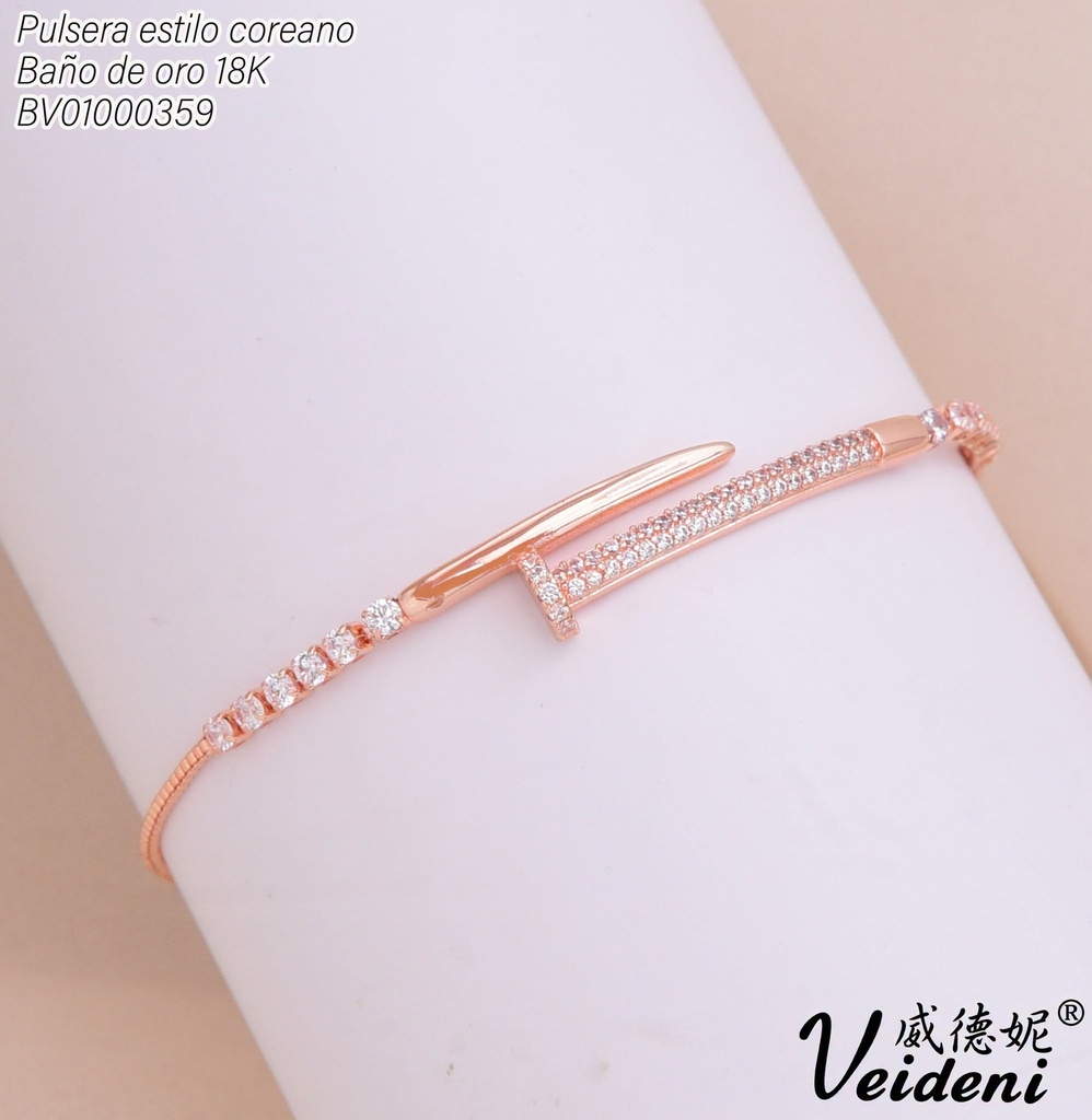 PULSERA AJUSTABLE BAÑO 18K. CLAVO ZIRCONIAS SL-0574 (2VEI211026)