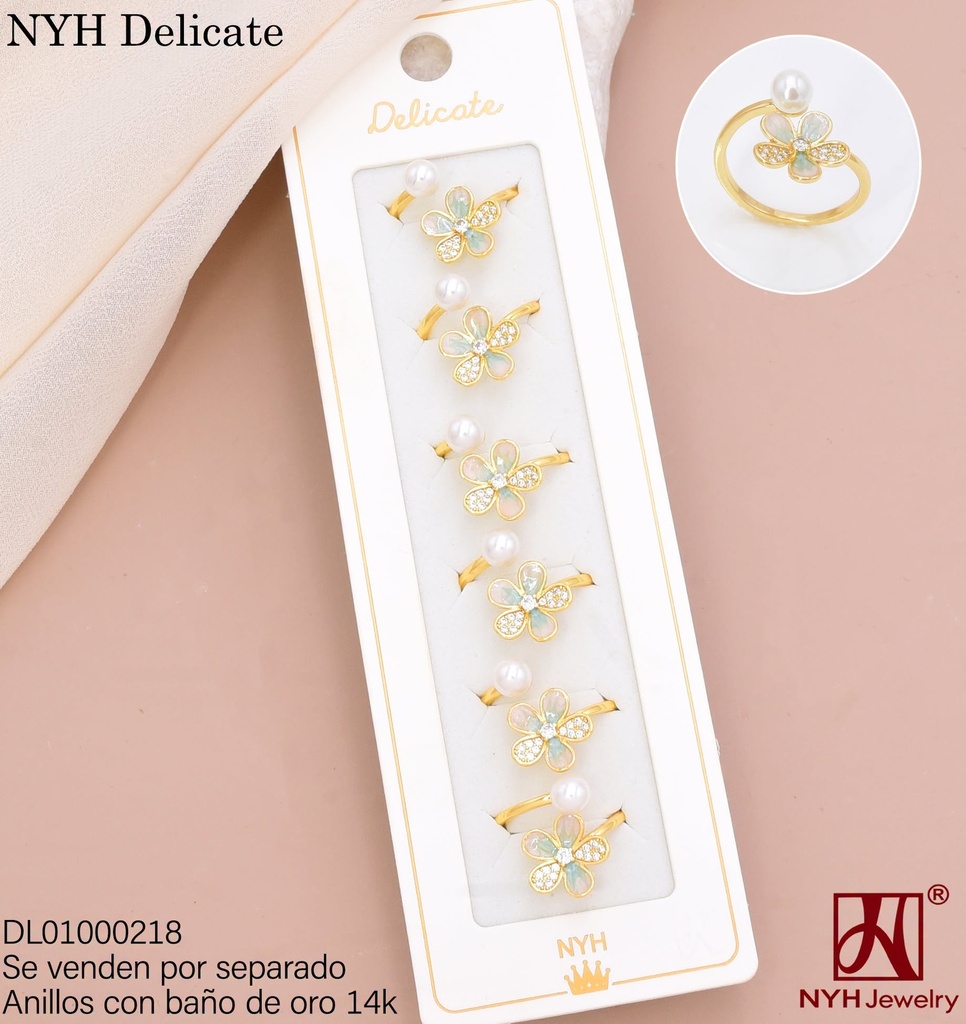 ANILLO BAÑO DE ORO 14K.  AJUSTABLE FLOR/PERLA GSH1164B (DEL211026)