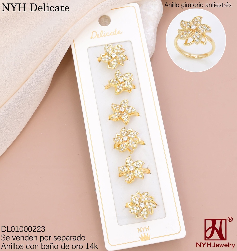ANILLO BAÑO DE ORO 14K. FLOR ZIRC./ANTIESTRES XX21A (DEL211026)