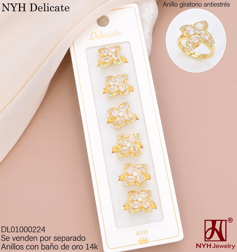 ANILLO BAÑO DE ORO 14K. FLOR ZIRC CRISTAL LHH864A (DEL211026)