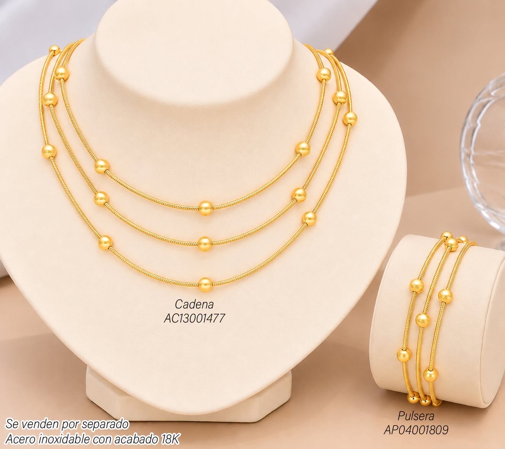 CADENA ACERO INOX. ACABADO 18K. TRIPLE ESFERA (36) VE26