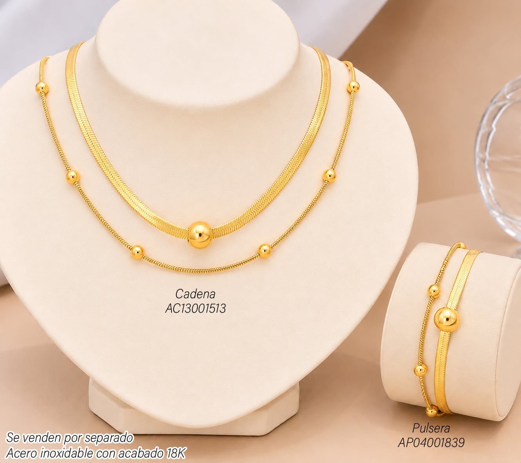 CADENA ACERO INOX. ACABADO 18K. DOBLE/ESFERA (180) VE26