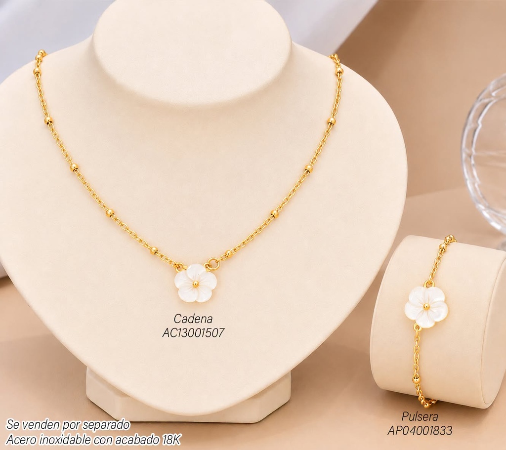 PULSERA ACERO INOX. ACABADO 18K. FLOR (156) VE26
