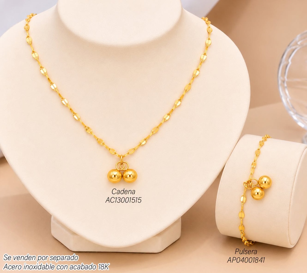 PULSERA  ACERO INOX. ACABADO 18K. ESFERA/CEREZA (190) VE26