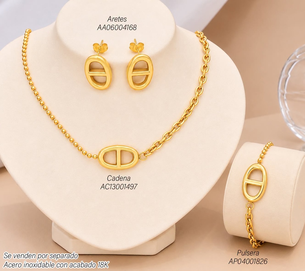 ARETES ACERO INOX. ACABADO 18K. OV/LINEA (130) VE26