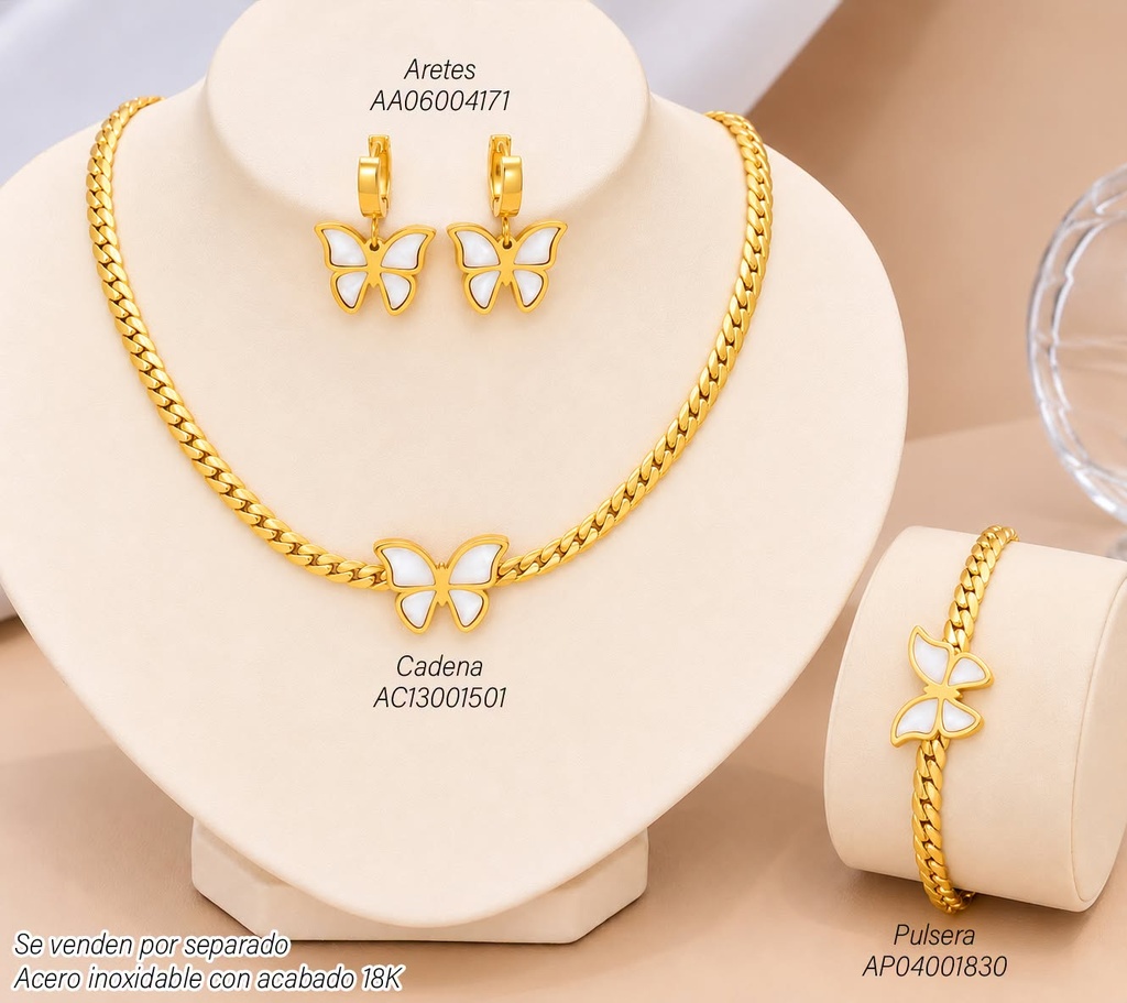 ARETES ACERO INOX. ACABADO 18K. MARIPOSA (144) VE26