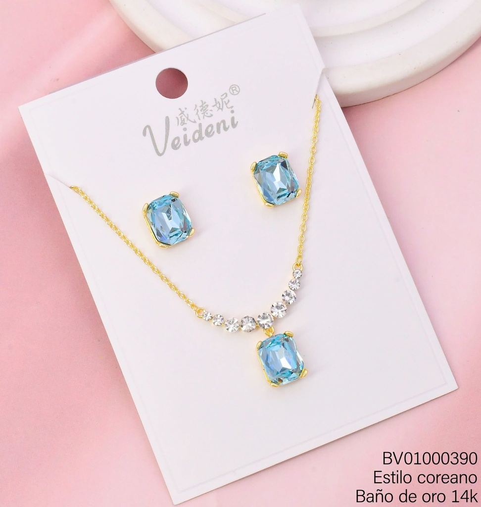 SET BAÑO DE ORO 14K. RECT.VERT.CELESTE WTZ-684 (2VEI211026)