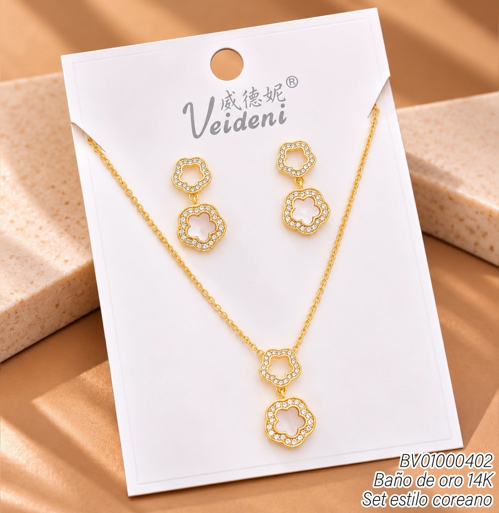 SET BAÑO DE ORO 14K.VAN CLEEF NACAR-ZIRC.WTZ-558 (VEI211026)