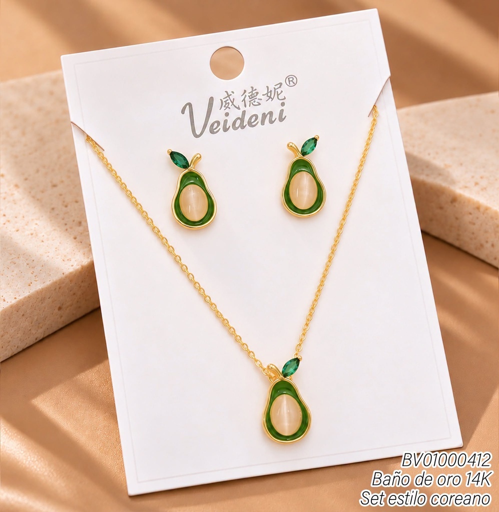 SET BAÑO DE ORO 14K.PERA VERDE-BEIBE WTZ-602 (VEI211026)