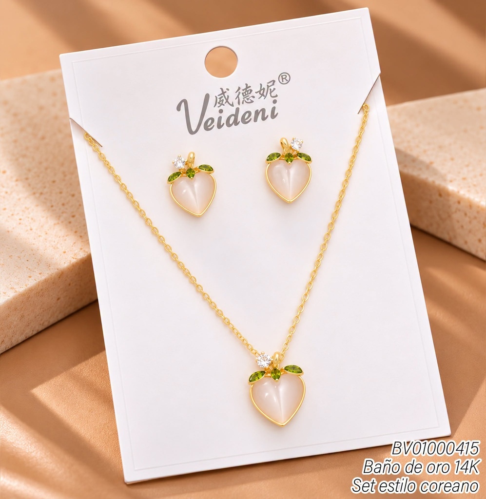 SET BAÑO DE ORO 14K.FRESA ZIRC.BEIGE WTZ-518 (VEI211026)