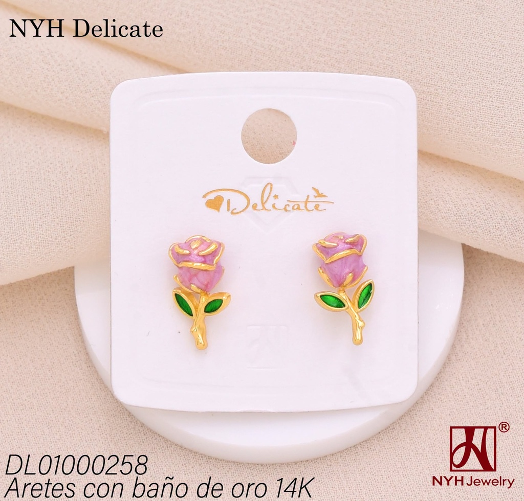 ARETES BAÑO DE ORO 14K. ROSA ROSADA (DEL212026)