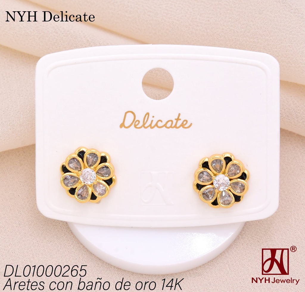 ARETES BAÑO DE ORO 14K. FLOR  ZIRC. 2D (DEL212026)