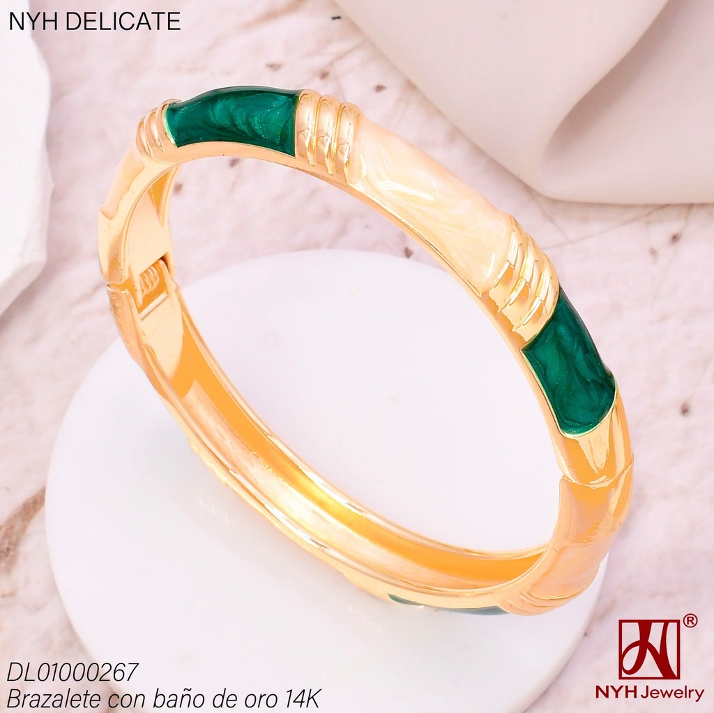 BRAZALETE BAÑO DE ORO 14K. ESMALTADO VERDE (DEL211026)