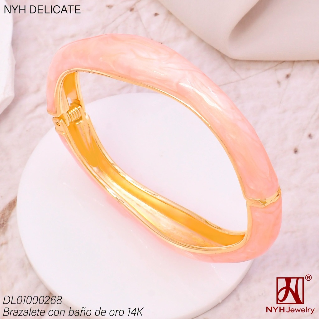 BRAZALETE BAÑO DE ORO 14K. ESMALTADO ROSADO (DEL211026)