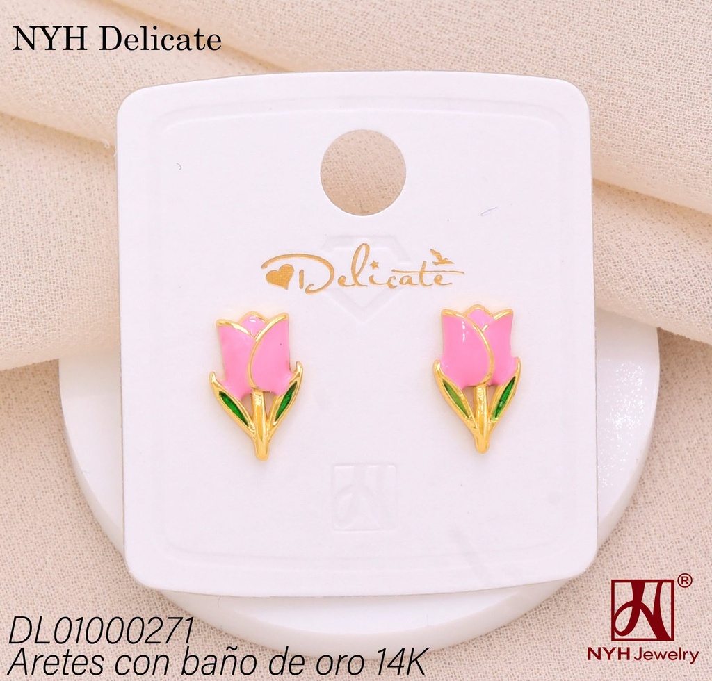 ARETES BAÑO DE ORO 14K. ROSA ROSADA (DEL211026)