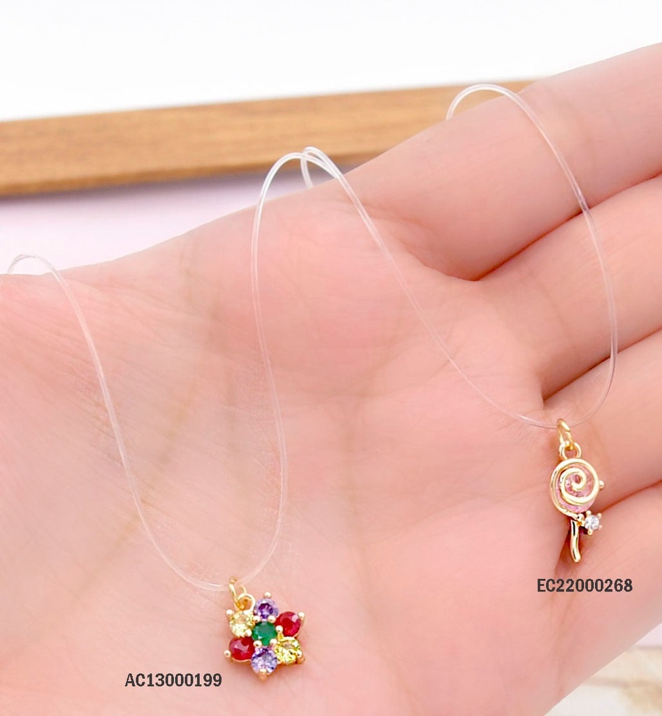  CADENA NYLON DIJE FLOR CRISTALES COLORES