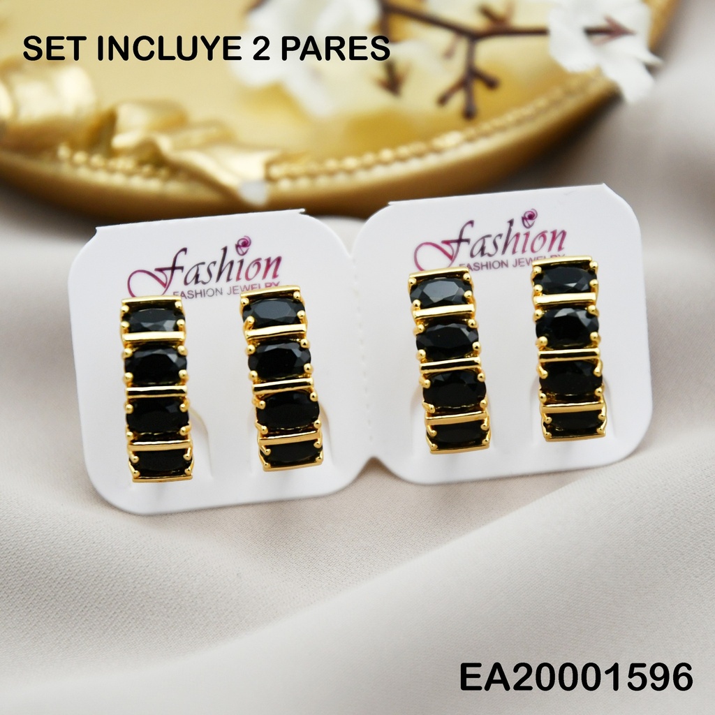  PAQUETE 2 PARES ARETES HUGGIES 5 ÓVALOS NEGROS HORIZ