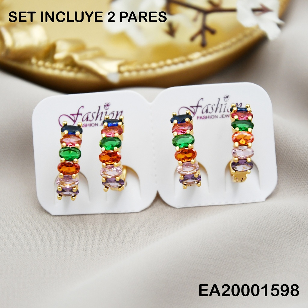  PAQUETE 2 PARES ARETES HUGGIES 6 ÓVALOS HORIZ.COL
