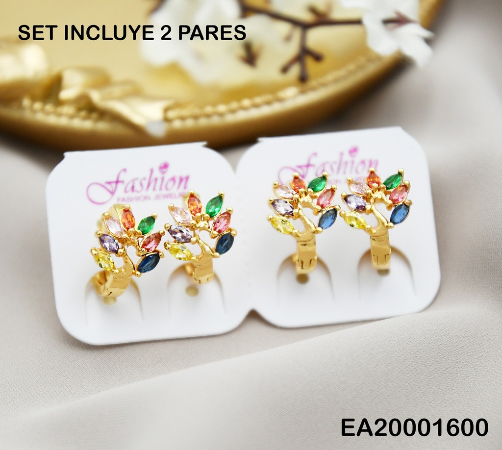  PAQUETE 2 PARES ARETES HUGGIES RAMITA ZIRC.COL