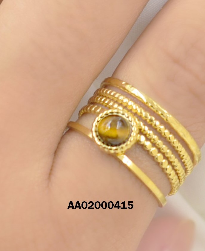 ANILLO 5 LÍNEAS VARIAS C/PIEDRA REDONDA CAFÉ