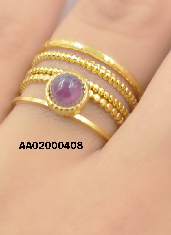 ANILLO 5 LÍNEAS VARIAS C/PIEDRA REDONDA CAFÉ DEGRADA