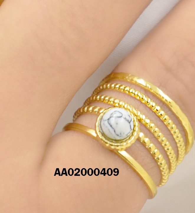 ANILLO 5 LÍNEAS VARIAS C/PIEDRA REDONDA GRIS