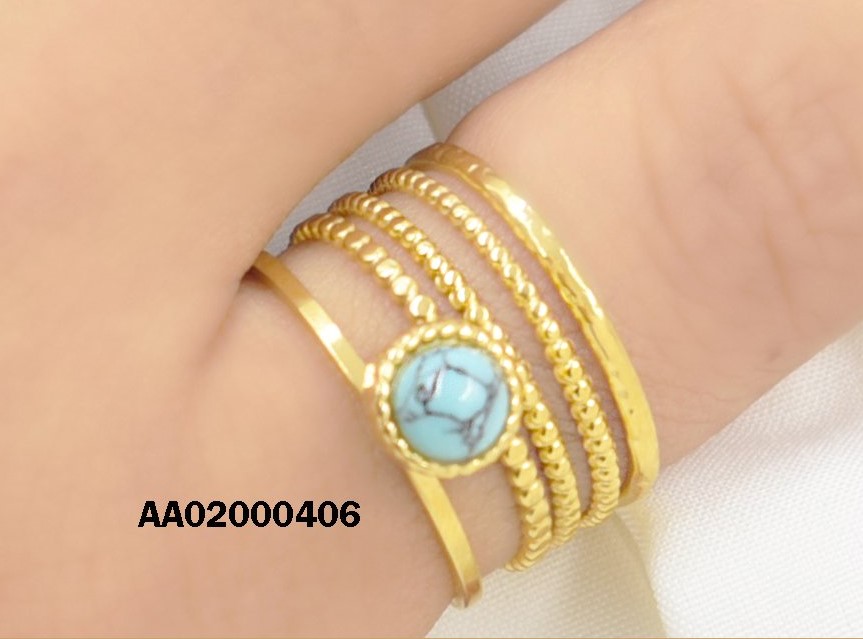 ANILLO 5 LÍNEAS VARIAS C/PIEDRA REDONDA TURQUESA