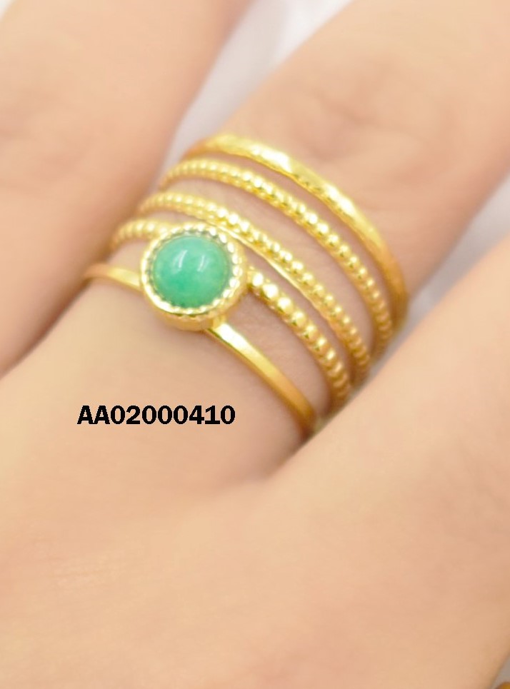 ANILLO 5 LÍNEAS VARIAS C/PIEDRA REDONDA VERDE