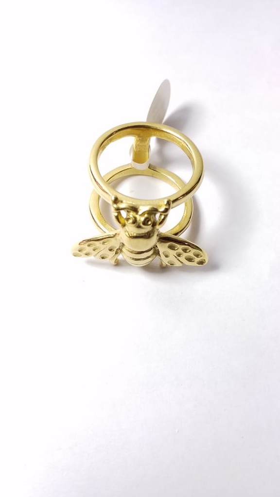 ANILLO ACERO DORADO DE ABEJA CON DOBLE CIRCULO