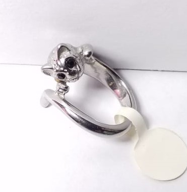 ANILLO ACERO PLATEADO DE GATO OJOS NEGROS