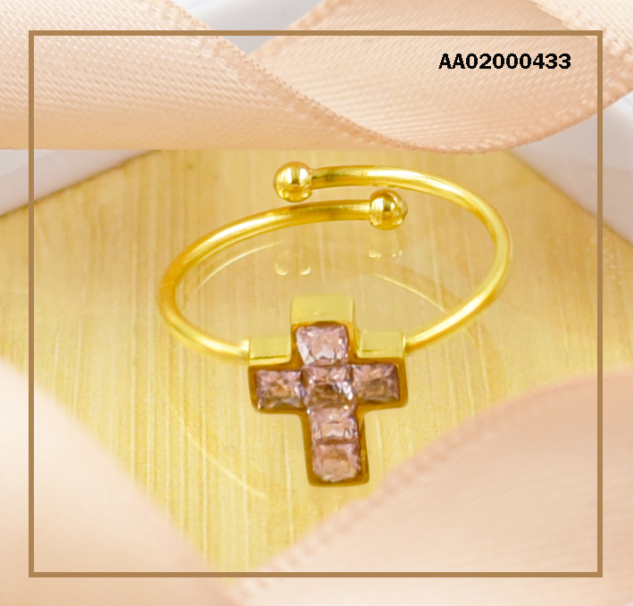 ANILLO AJUSTABLE CRUZ DE ZIRCONIAS ROSADAS