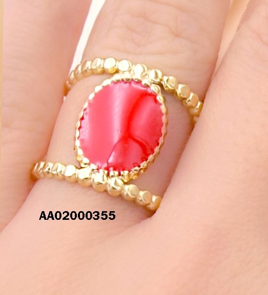 ANILLO AJUSTABLE DE CORDON PIEDRA ROJA OVALADA