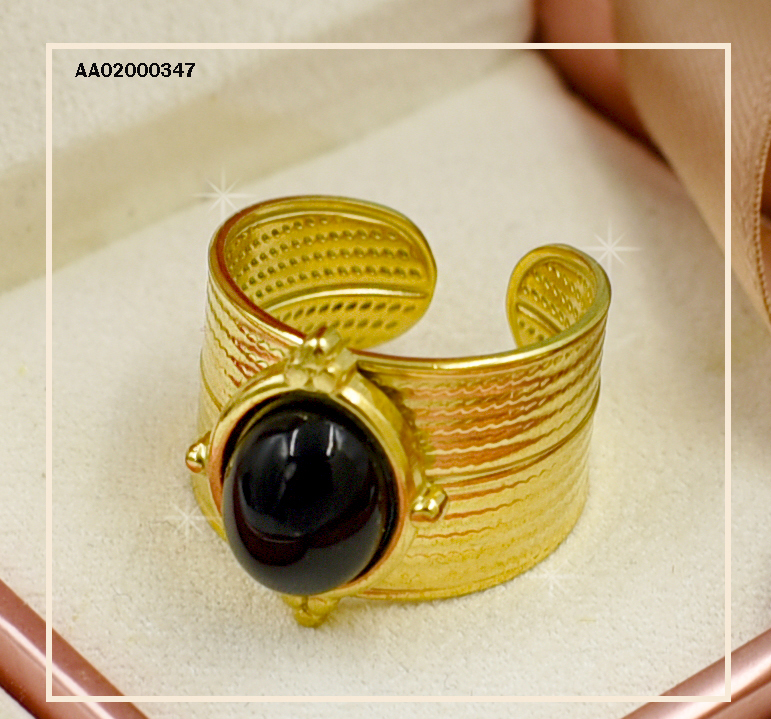 ANILLO ANCHO AJUSTABLE LISO C/PIEDRA NEGRA